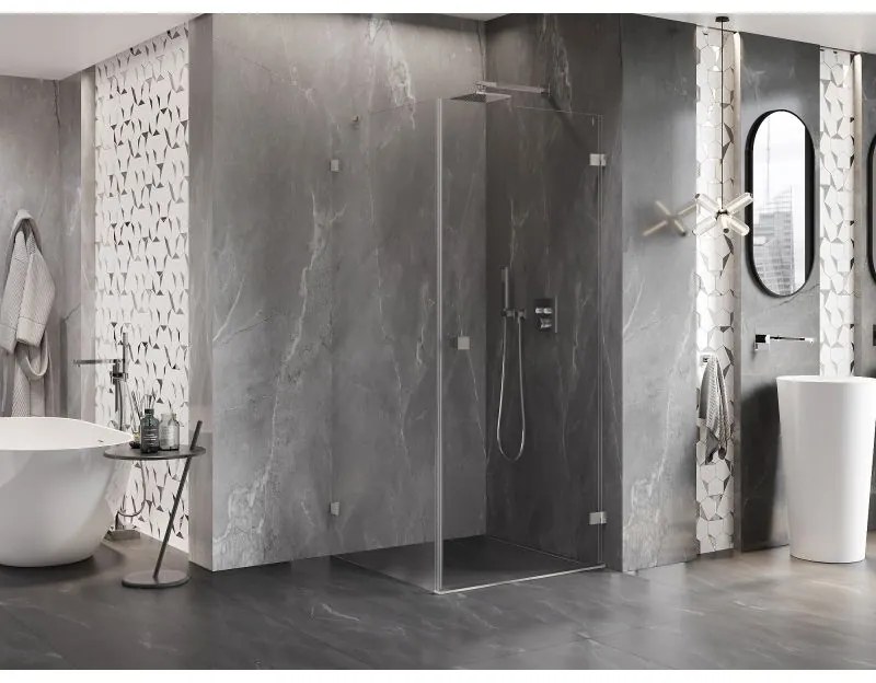 Mexen Lunar-B pravostranný výklopný sprchový kút 90 x 90 cm, číre sklo, brúsená oceľ, 832-090-090-97-00-P