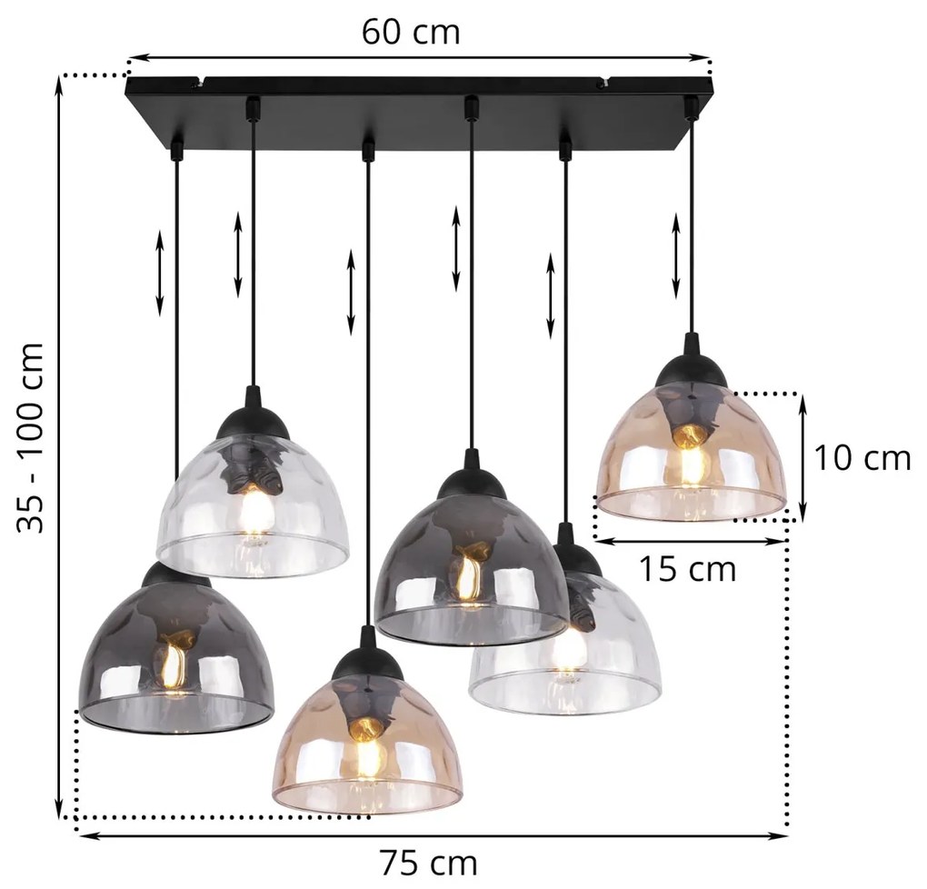 Light Home Závesné svietidlo Venice, 6x sklenené tienidlo (mix 3 farieb)