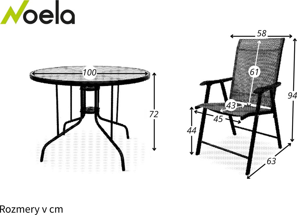 Noela Záhradný jedálenský set Capri 100 cm + 4x kovová stolička Solano
