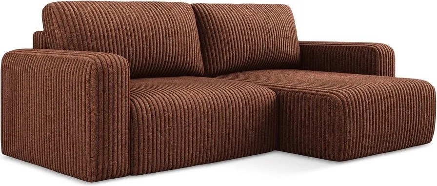 Menčestrová rozkladacia/s úložným priestorom rohová pohovka v terakotovej farbe (pravý roh/s leňoškou) Kona – Makamii