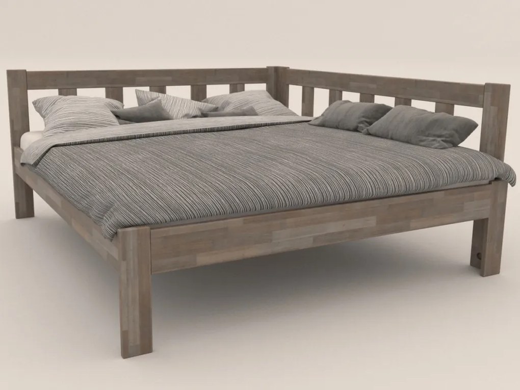Rohová posteľ so zástenou vpravo Tema P 180x200 cm, šedý buk