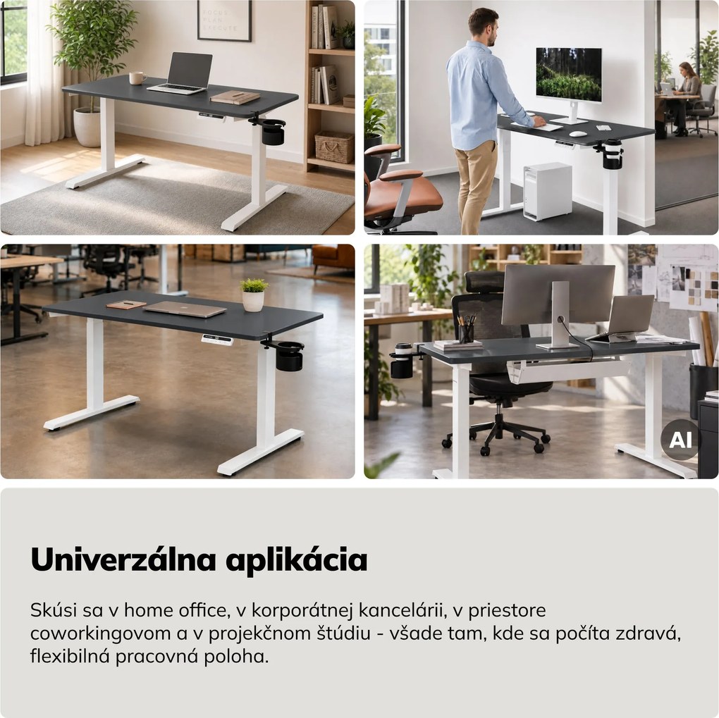 Elektrický stôl s nastaviteľnou výškou ergonomický bielo-antracitový,1200x600 mm: ARIA