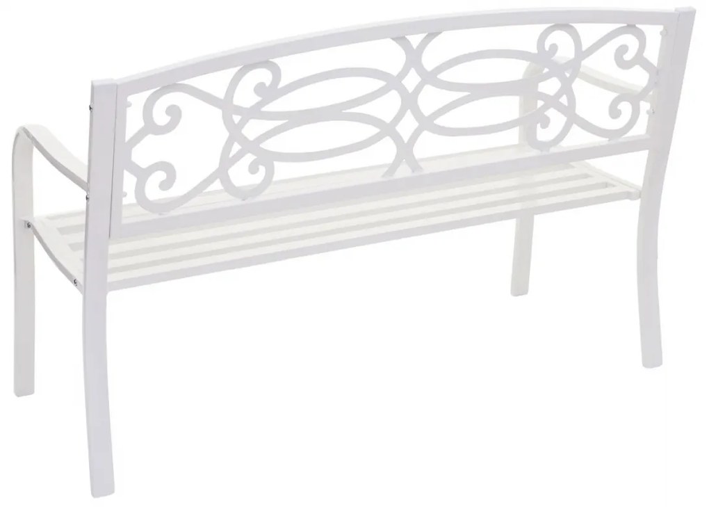 Záhradná lavička HWC-F44, 2-miestna oceľ s práškovým nástrekom - biela