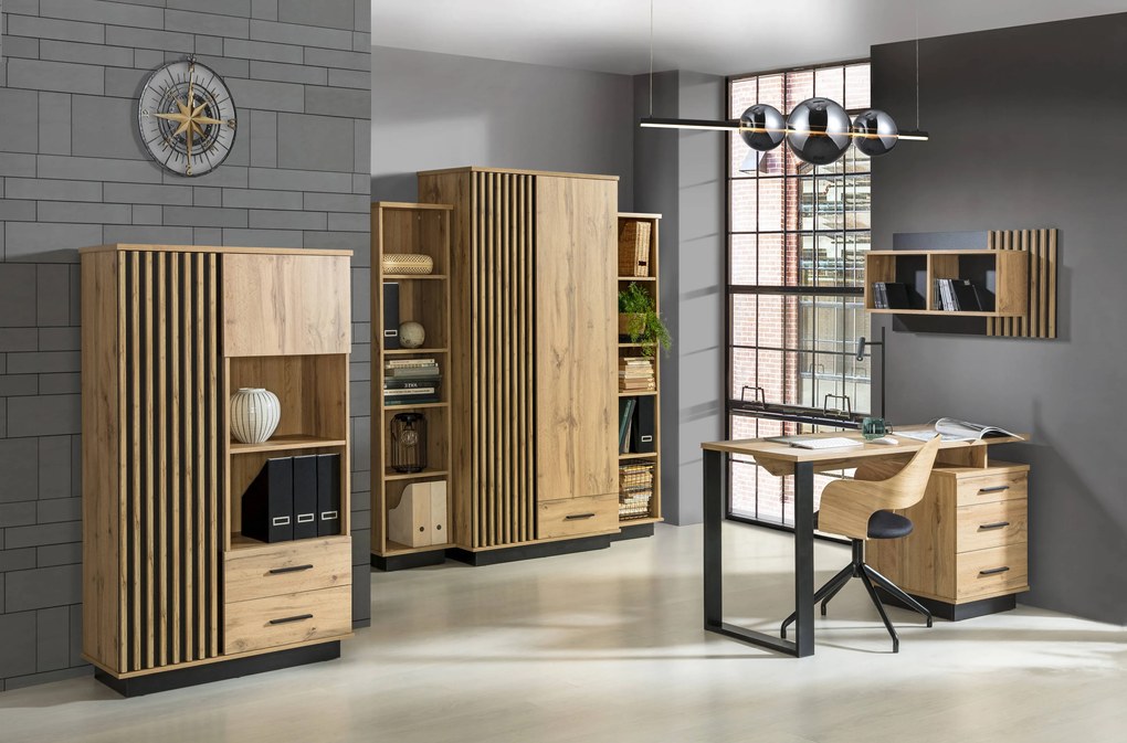 Vitrína typ LA3 Laticia (matna čierna + dub wotan). Akcia -19%. Vlastná spoľahlivá doprava až k Vám domov. 1040629