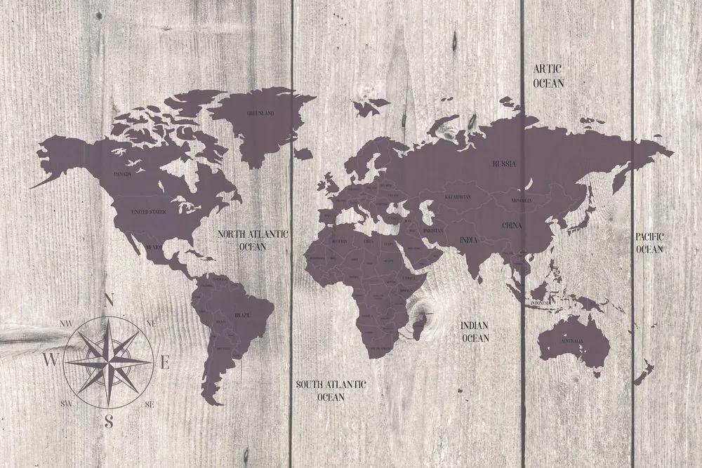 Obraz na korku  hnedá mapa na drevenom podklade