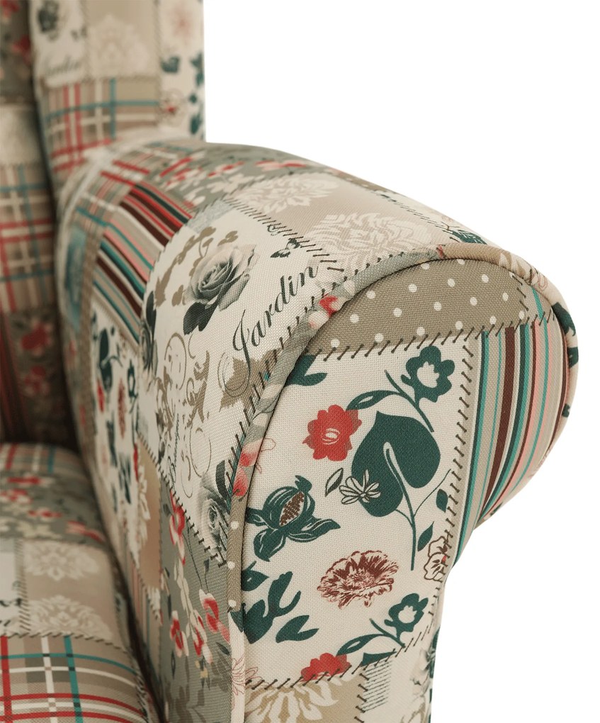 Tempo Kondela Kreslo ušiak, látka patchwork viorica 1, CHARLOT