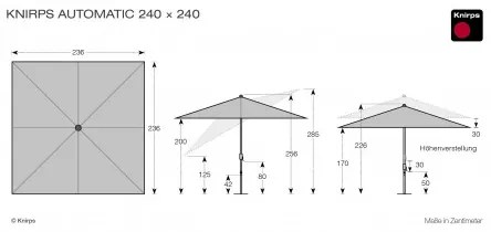 Knirps KNIRPS Automatic 240 x 240 cm - záhradný slnečník s automatickým naklápaním : Barvy slunečníků - DP040