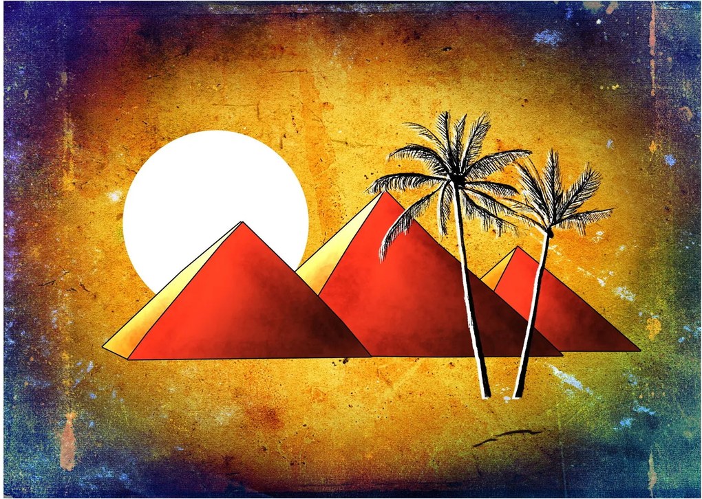 Sklenený obraz maľovaných egyptských pyramíd (70x50 cm)