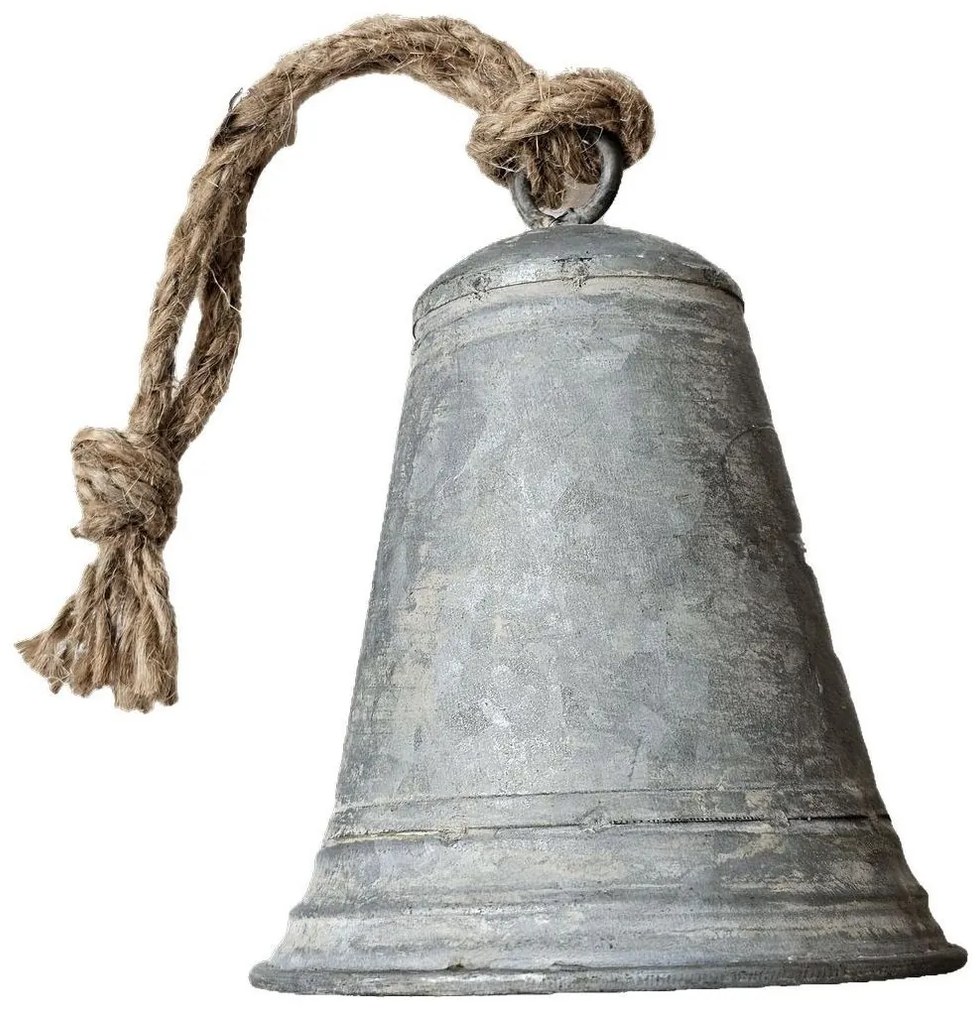 Hrdzavý antik plechový zvonček so šnúrkou - Ø 13*16 / 30 cm