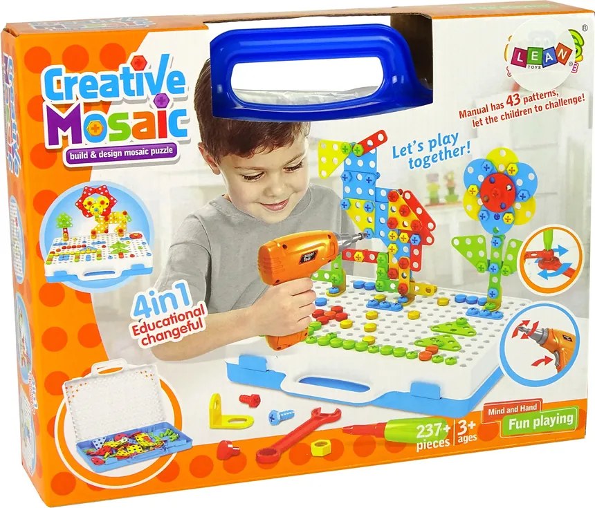 LEAN Toys Kreatívne mozaikové puzzle 4v1 Skrutkovač 237 dielikov