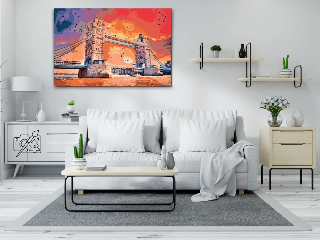 Gario Maľovanie podľa čísel Londýnsky most pri západe slnka Rozmery: 80 x 60 cm, Rámovanie: S vnútorným rámom