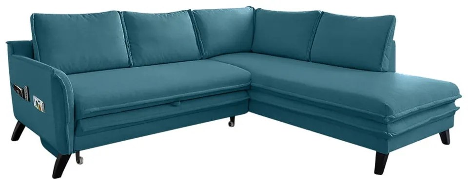 Tyrkysovomodrá rozkladacia rohová pohovka Miuform Charming Charlie L, pravý roh