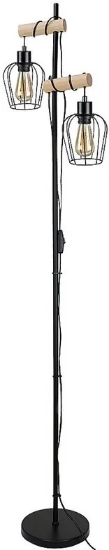 Rabalux Stojacie svietidlo FABIANO 2x40W | E27 - čierna, svetlé drevo