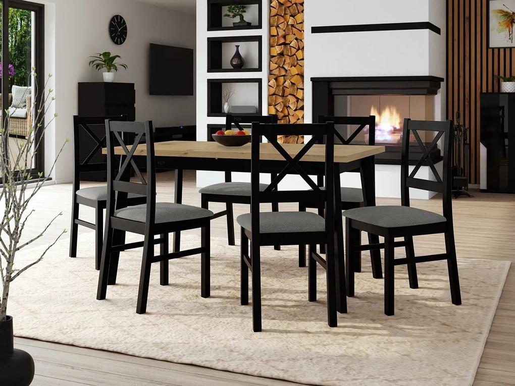 Stôl so 6 stoličkami - AL43, Morenie: dub artisan L, Poťahové látky: Kronos 7, Farby nožičiek: čierna
