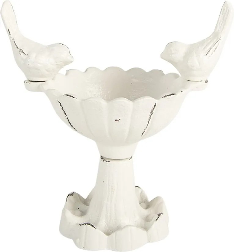 Biele antik malé liatinové krmítko s vtáčikmi pre vtáčiky - 14*10*15 cm