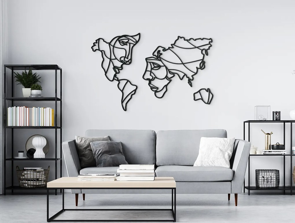 drevko Umelecká Mapa sveta na stenu - Dve tváre Rozmer obrazu: 41,5 x 65 cm, Farba dekorácie: Čierna
