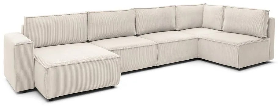 Krémovobiela menčestrová rohová pohovka (pravý roh/do tvaru "U") Nihad modular – Bobochic Paris