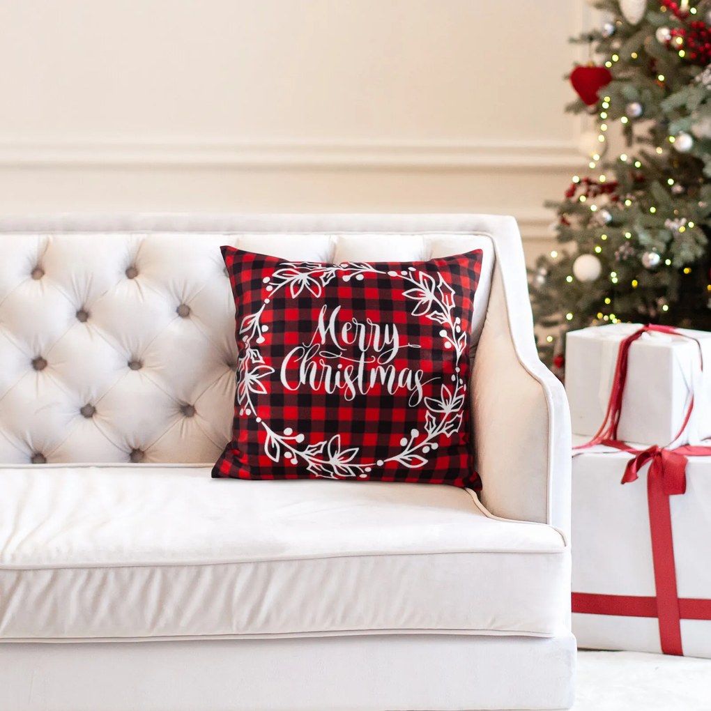 VIANOČNÁ DEKORAČNÁ OBLIEČKA NA VANKÚŠ MERRY1 45X45 CM VZOROVANÁ