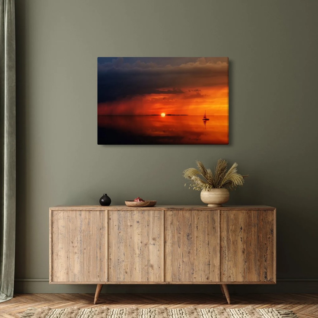 Obraz západu slnka s plachetnicou (90x60 cm)