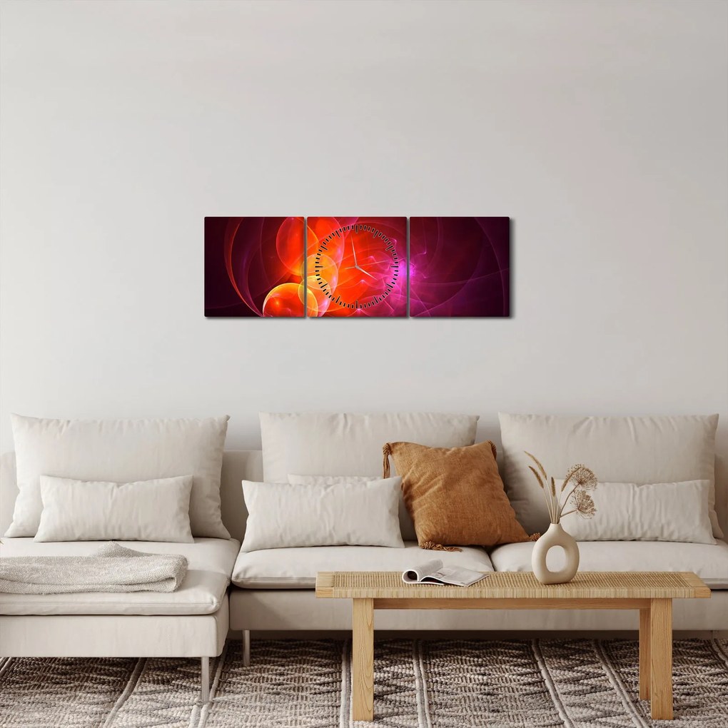 Moderný obraz ružovej abstrakcie (s hodinami) (90x30 cm)