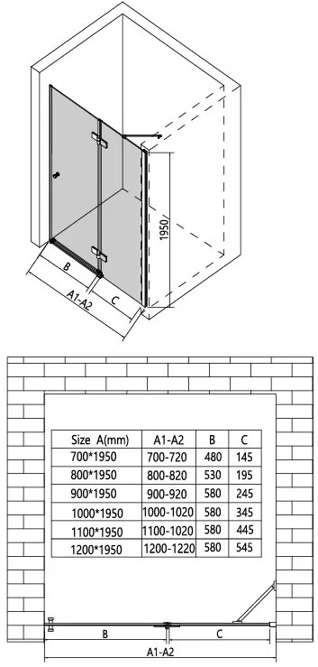 Erga Bern, 1-krídlové delené sprchové dvere do otvoru 120x195 cm, 6mm číre sklo, chrómový profil, ERG-V02-BERN-D120-CR