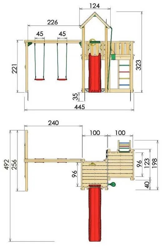 Ihrisko Jungle Mansion so šmykľavkou a modulom 2-Swing Frame 2.0