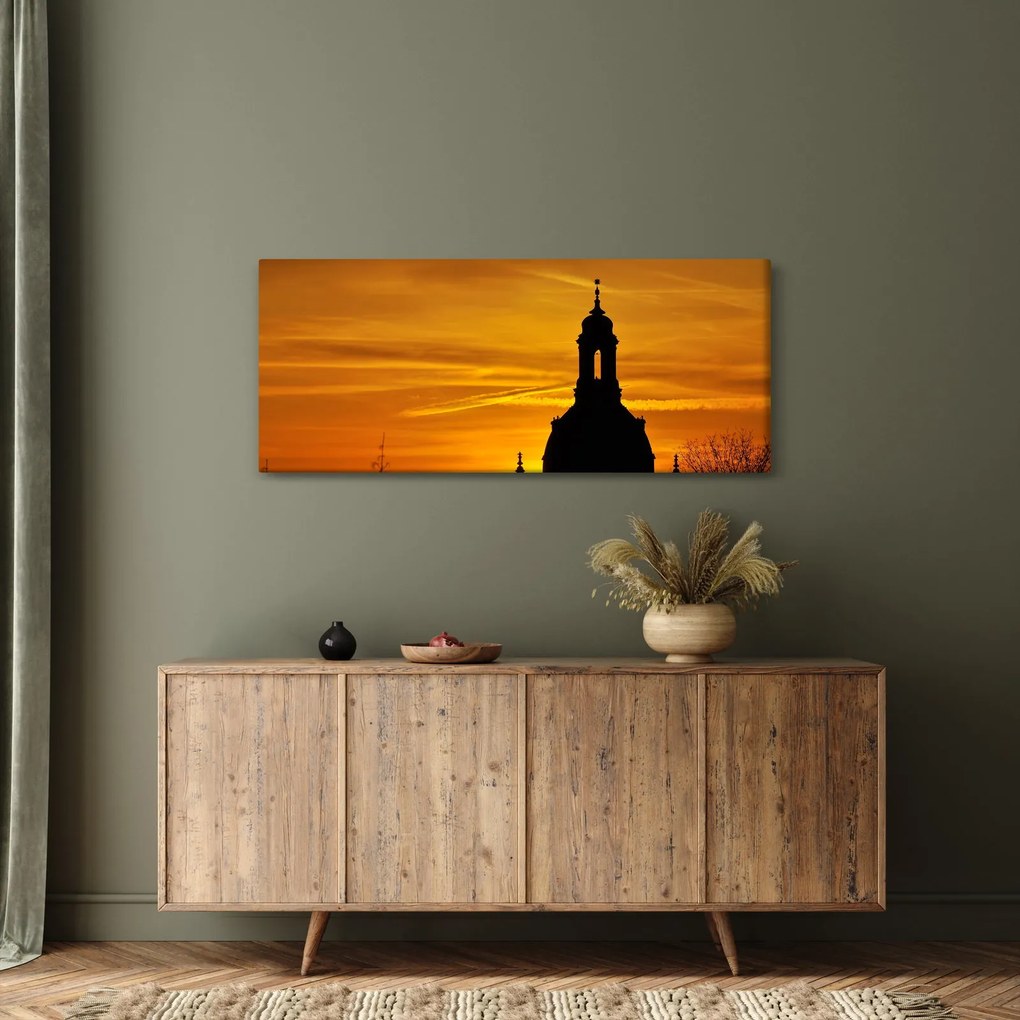 Obraz kostola pri západe slnka (120x50 cm)