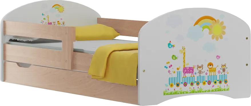 MAXMAX SKLADOM: Detská posteľ so zásuvkami ZVIERATKÁ na výlete 140x70 cm 140x70 pre dievča|pre chlapca|pre všetkých ÁNO