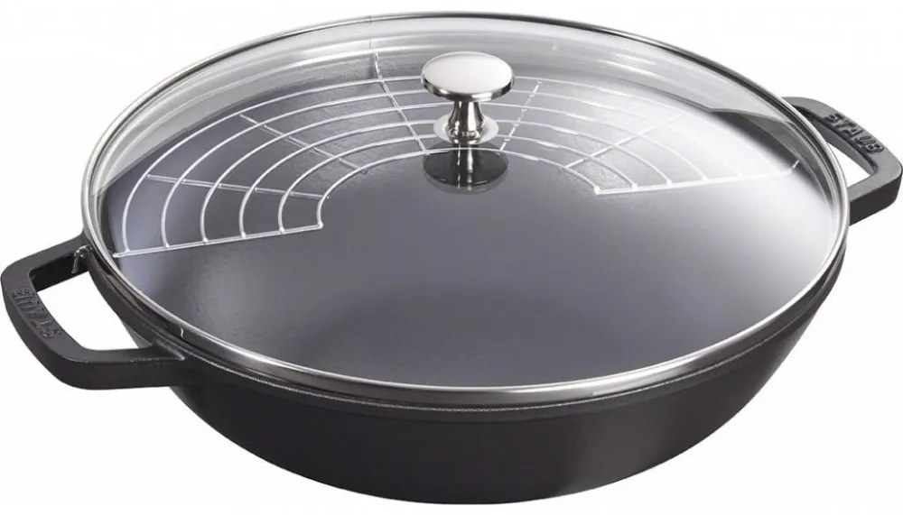 Wok Staub so sklenenou pokrievkou 30 cm, čierny