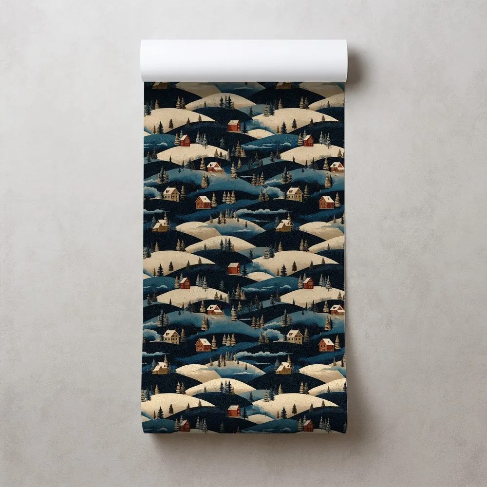 Tapeta zimná dedina v horách