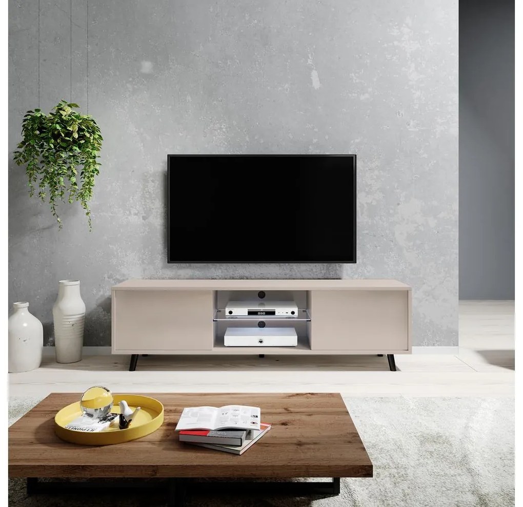 TV skrinka/stolík Leiros (s osvetlením) (sivobéžová + čierna). Akcia -20%. Vlastná spoľahlivá doprava až k Vám domov. 1099422