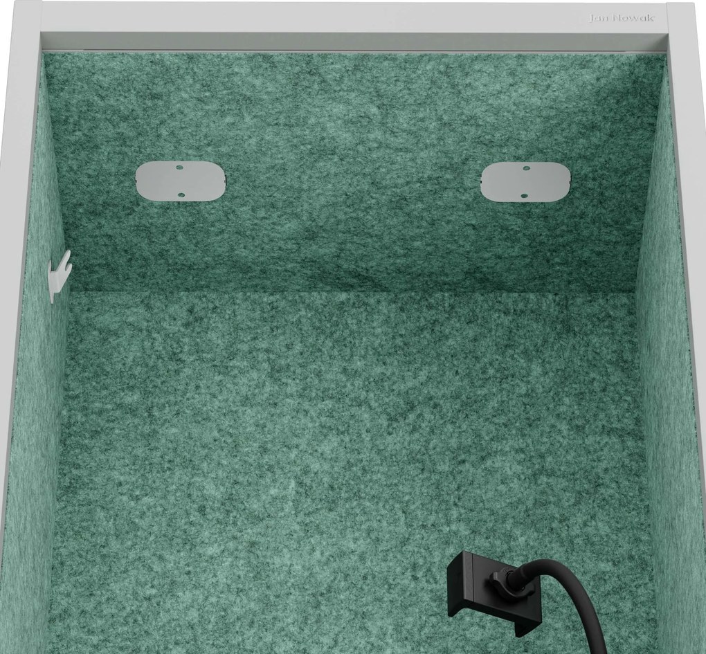 Kancelárska akustická kabína so sedadlom a portom USB-C, telo v sivá farbe / sedadlo v zelenej farbe, 600 mm: SALLY MentalBox