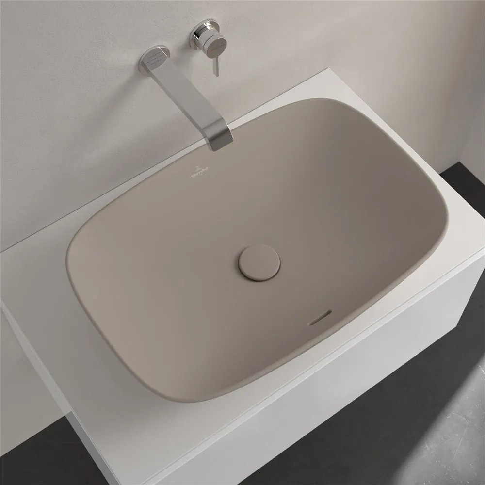 VILLEROY & BOCH Loop & Friends obdĺžnikové umývadlo na dosku bez otvoru, s prepadom, 620 x 420 mm, Almond, s povrchom CeramicPlus, 4A5000AM