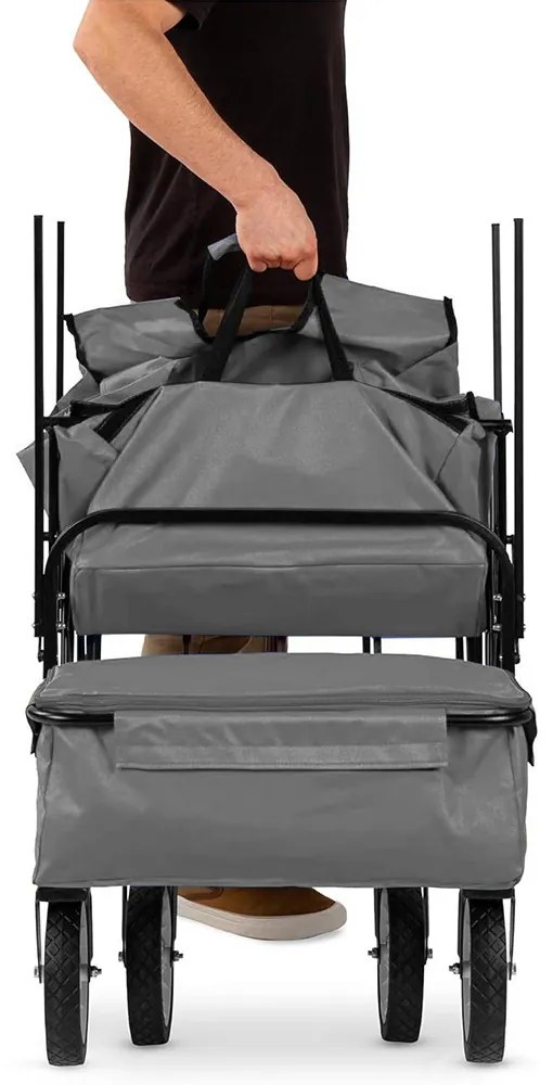 Skladací vozík so strechou, ťahací-tlačací, sivý