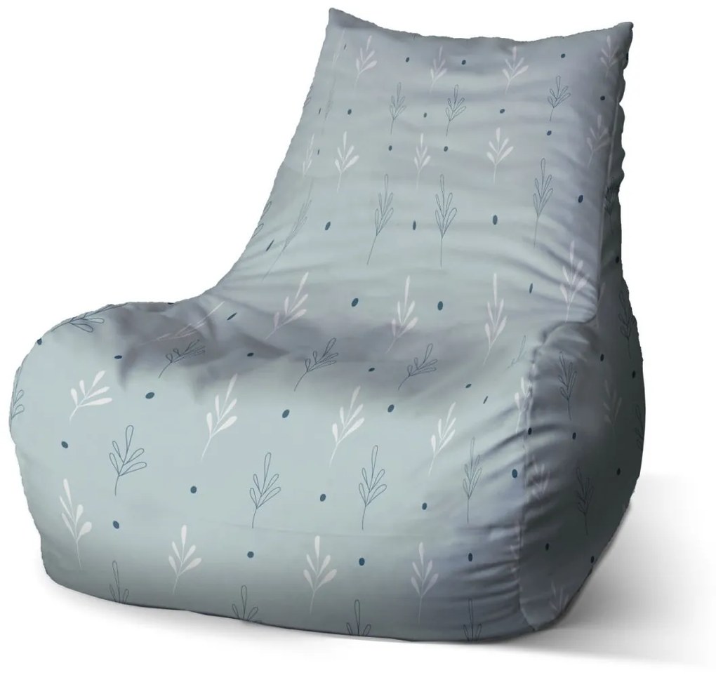 Sablio Sedací vak Bean Modré a Biele lístky - 100 x 90 x 45 cm