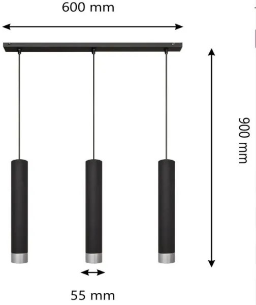 LED Luster na lanku TUBA 3xGU10/4,8W/230V čierna/lesklý chróm