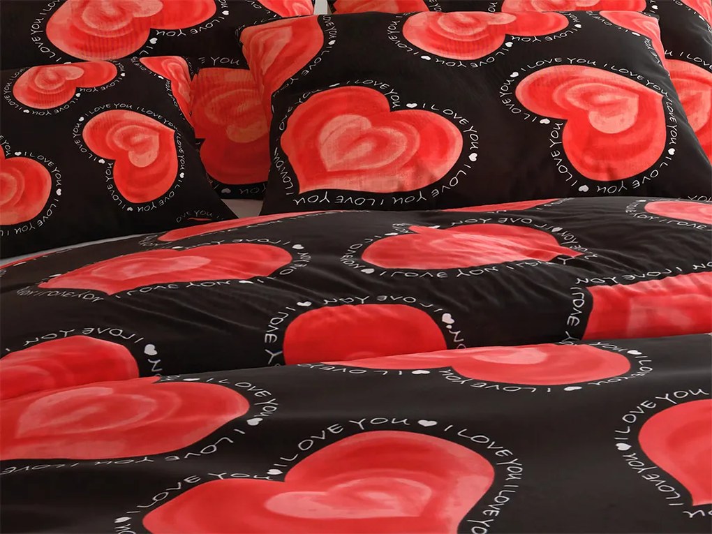 Polybavlnené obliečky na 2 postele VALENTINE, čierne Rozmer obliečky: 2 ks 70 x 90 cm | 2 ks 140 x 200 cm