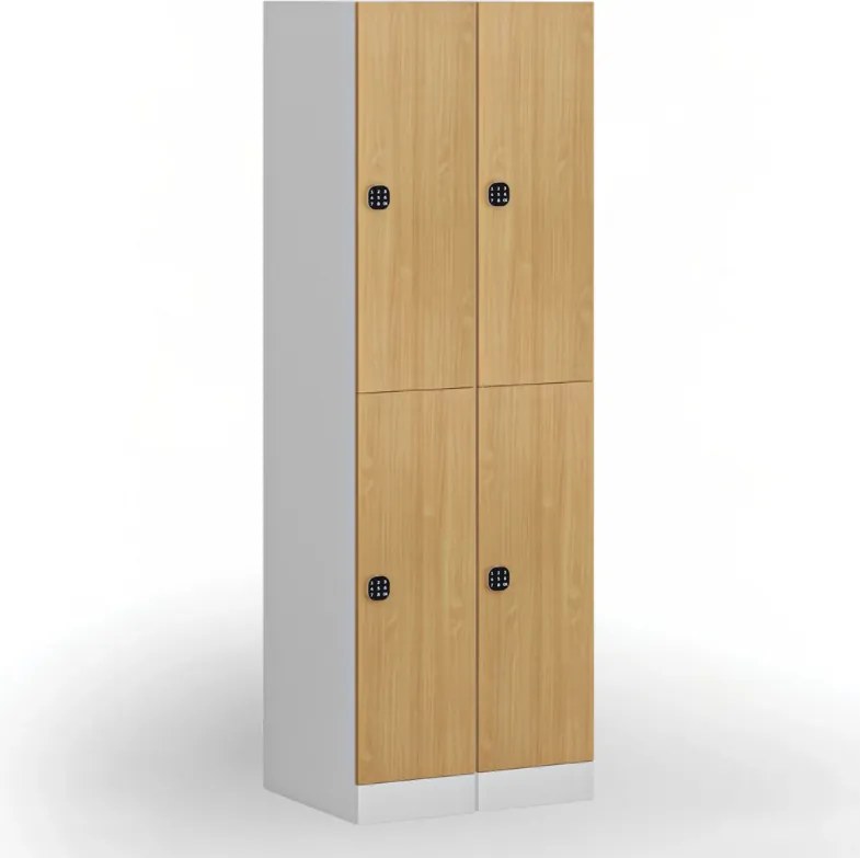Šatníková skrinka S1 s úložnými boxmi, 2 boxy, 1850 x 300 x 500 mm, kódový zámok, laminované dvere, orech