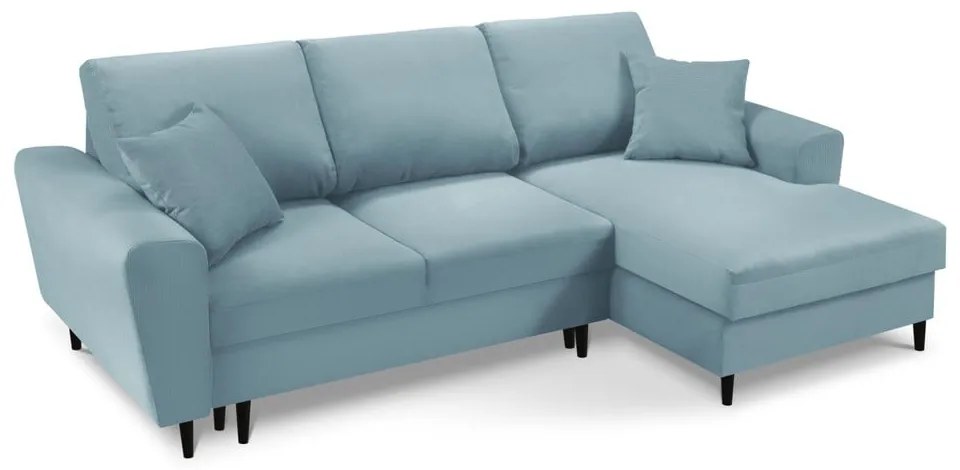 Svetlomodrá menčestrová rozkladacia/s úložným priestorom rohová pohovka (pravý roh/s leňoškou) Kyoto – Cosmopolitan Design