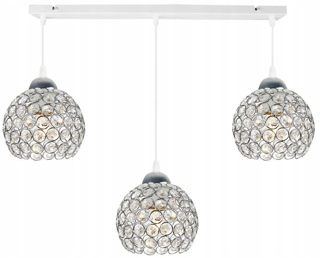 Závesné svietidlo Crystal, 3x strieborné krištáľové tienidlo, (chrómové uchytenie), w