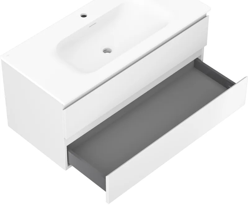 Mexen Orio, kúpeľňová skrinka 100 cm s umývadlom Vela, 2 zásuvky, biela matná, 91A10-10047-2-BFF01-W23M01