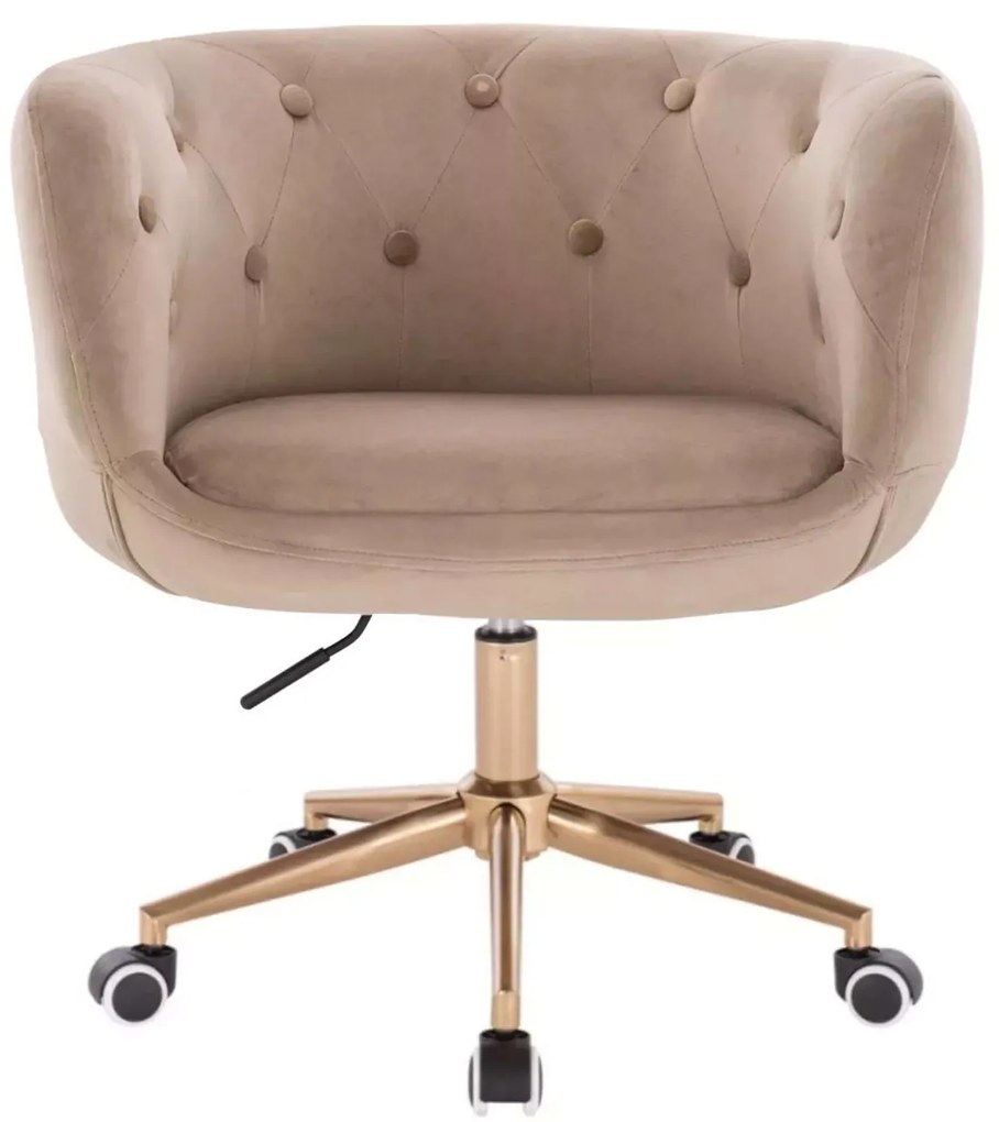 LuxuryForm DESIGN Kreslo MONTANA VELUR na zlatej podstave s kolieskami - latte
