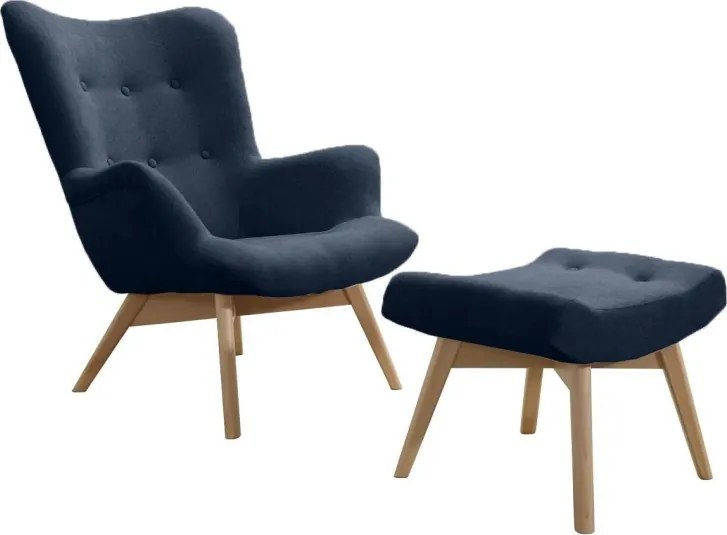 Kreslo Picolo s podnožkou, modrá / prírodná (amore AN 3339)