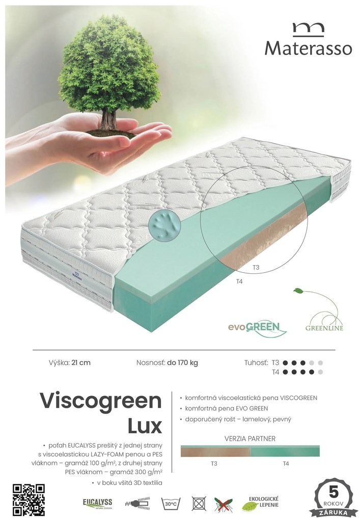 Materasso Penový matrac Viscogreen Lux Rozmer: 180 x 200 cm