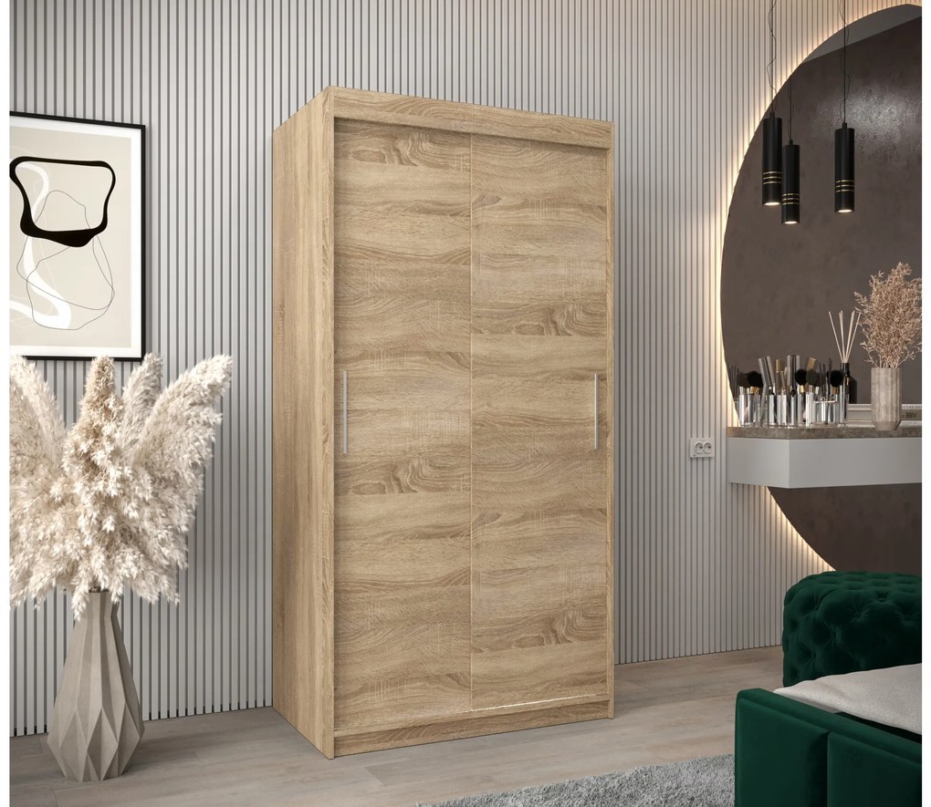 Šatníková skriňa 100 cm Toki (Dub sonoma + Dub sonoma). Akcia -50%. Vlastná spoľahlivá doprava až k Vám domov. 1064802