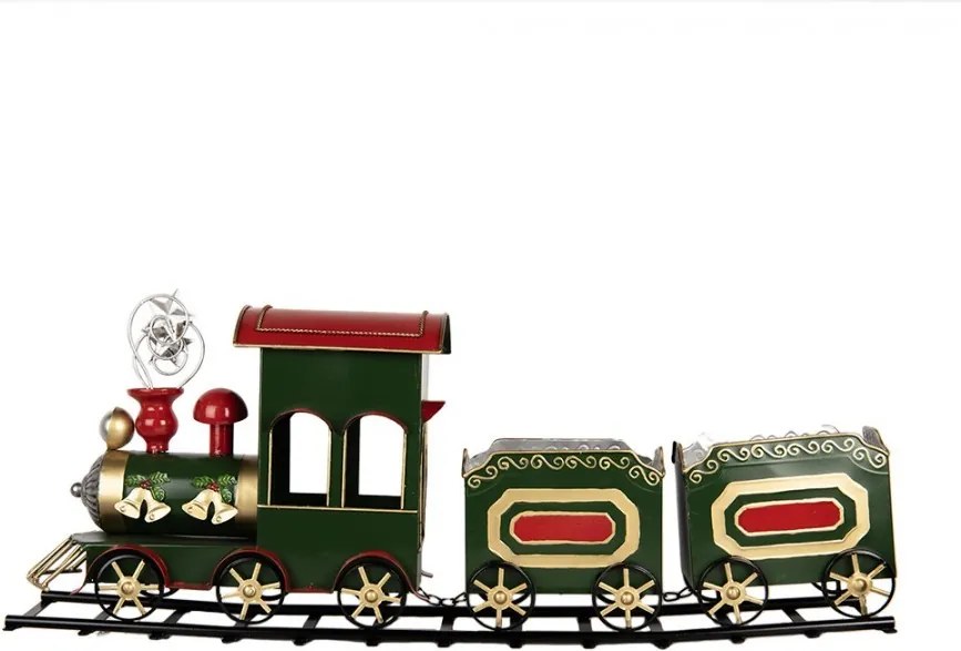 Zelená kovová dekorácia vláčik Christmas Train - 77*15*33 cm
