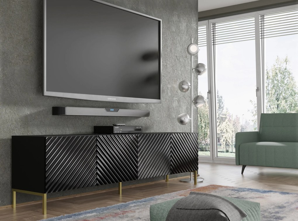 TV stolík/skrinka Surfy 4D (čierna lesklá + zlatá). Akcia -19%. Vlastná spoľahlivá doprava až k Vám domov. 1125127