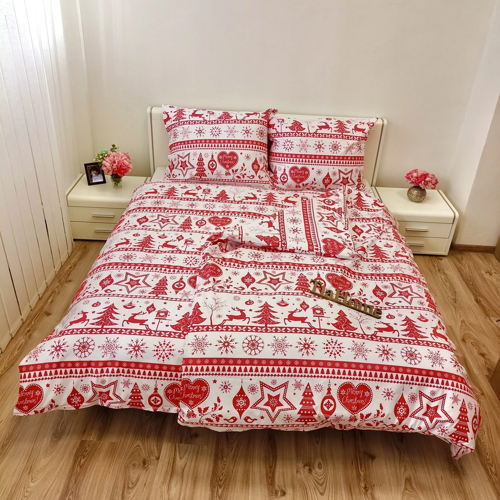 Obliečky bavlnené Vianočné obliečky Christmas červené - 1x Vankúš 90x70cm, 1x Paplón 140x200cm