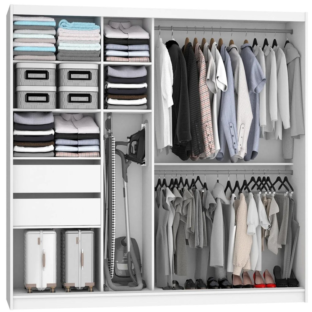 Šatníková skriňa 200 cm Belini biela mat / dub sonoma s posuvnými dverami zrkadlom a zásuvkami MBP SZP5/1/W/DS/0/KLAL