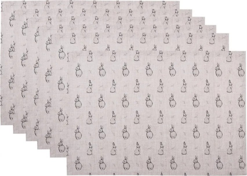 6 ks béžové textilné prestieranie s králikom Bunny Buddies - (6) 48*33 cm